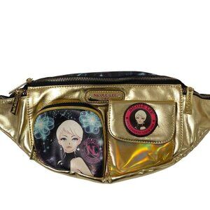 NICOLE LEE Metallic Gold Fanny Pack Graphic Print Glam Waist Bag